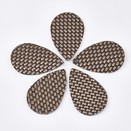PU Leather Pendants, Imitation Woven Rattan Pattern, Teardrop, Tan, 37x24.5x2.5mm, Hole: 1.2mm(FIND-S300-39A-06)
