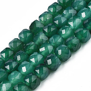 Natural Agate Beads Strands, Faceted, Dyed, Faceted, Cube, Dark Green, 5x5.5x5.5mm, Hole: 1mm, about 61~62pcs/strand, 12.20 inch~12.40 inch(31~31.5cm)(G-S359-375B)