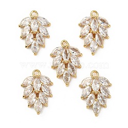 Brass Micro Pave Cubic Zirconia Pendants, Nickel Free, Leaf, Clear, Real 18K Gold Plated, 15.5x11.5x4mm, Hole: 1.2mm(KK-S348-502-NF)