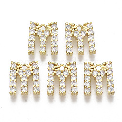 Brass Micro Pave Cubic Zirconia Charms, Nickel Free, Letter, Clear, Real 18K Gold Plated, Letter.M, 11.5x10x2.5mm, Hole: 1.2mm(X-KK-T060-05-M-G-NF)