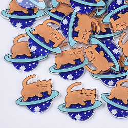 Plastic Cabochons, Cat with Planet, Sandy Brown, 31.5x36x3mm(X-KY-T015-02)