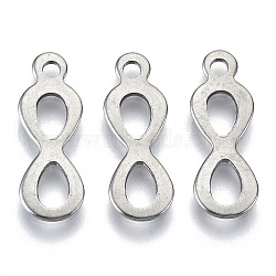 201 Stainless Steel Pendants, Laser Cut, Infinity, Stainless Steel Color, 18x6x0.8mm, Hole: 1.6mm(STAS-R116-092)