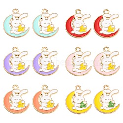 30Pcs 6 Colors Alloy Enamel Cartoon Pendants, Golden, Moon with Rabbit & Star, Mixed Color, 18x15x1.5mm, Hole: 1.6mm, 5pcs/color(ENAM-CJ0002-79)