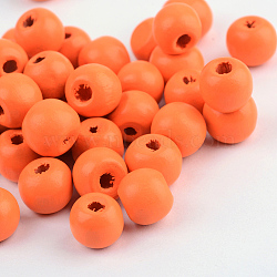Natural Wood Beads, Dyed, Round, Orange Red, 14x13mm, Hole: 4mm, about 1200pcs/1000g(WOOD-S662-13x14mm-A07)