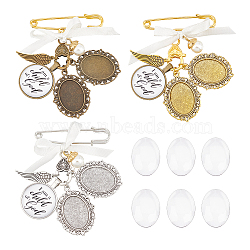 DIY Oval Blank Dome Wedding Bouquet Photo Charms Alloy Brooche Making Kit, Mixed Color, 83mm(JEWB-AB00030)