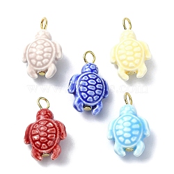 Handmade Procelain Pendants, with Golden Tone Iron Loop, Turtles, Mixed Color, 24x15x8.5mm, Hole: 3mm(PALLOY-JF02470)