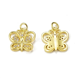 Brass Micro Pave Cubic Zirconia Charms, with Jump Ring, Butterfly Charm, Golden, 15x15x2mm, Hole: 3mm(KK-E068-VB284)
