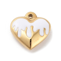 304 Stainless Steel Pendants, with Enamel, Golden, Heart Charm, White, 17x16.5x5.5mm, Hole: 1.7mm(STAS-M326-01E-G)