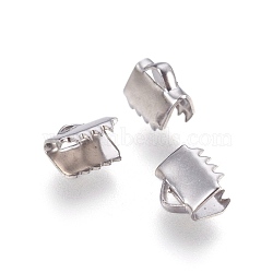 304 Stainless Steel Ribbon Crimp Ends, Rectangle, Stainless Steel Color, 6x6mm, Hole: 1mm(X-STAS-P212-06P)