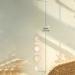Acrylic Moon Phases Hanging Ornaments, Metal Ring and Glass Teardrop Charm Suncatchers for Home Car Decorations, Pink, 450mm(PW-WG65542-03)