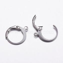 304 Stainless Steel Hoop Earrings, Leverback Hoop Earrings, with Loop, Stainless Steel Color, 14.5x12x2mm, Hole: 1mm, pin: 0.9mm(STAS-K146-038-14.5mm)