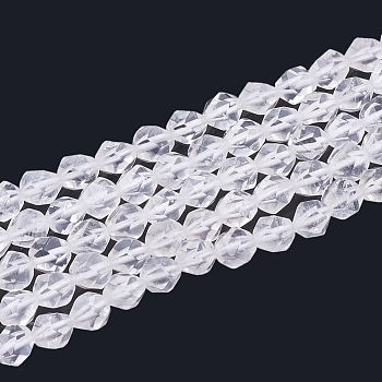 Natural Quartz Crystal Beads Strands, Rock Crystal Beads, Star Cut Round Beads, Faceted, 6x5x5mm, Hole: 1mm, about 61pcs/strand, 14.9 inch