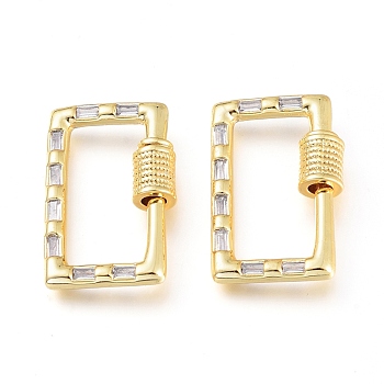 Brass Micro Pave Cubic Zirconia Screw Carabiner Lock Charms, for Necklaces Making, Rectangle, Golden, Clear, 22.5x14.5x5mm