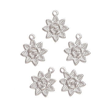 304 Stainless Steel Pendants, Flower, Stainless Steel Color, 20.5x17x1mm, Hole: 2mm