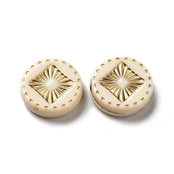 Opaque Plating Acrylic Beads, Golden Metal Enlaced, Flat Round, Linen, 15.5x4.5mm, Hole: 1.8mm