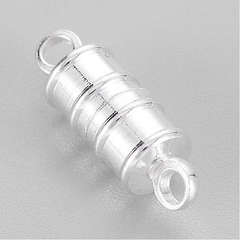 Silver Color Plated Brass Magnetic Clasps with Loops, Column, 16x6mm, Hole: 1.8mm