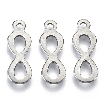 201 Stainless Steel Pendants, Laser Cut, Infinity, Stainless Steel Color, 18x6x0.8mm, Hole: 1.6mm