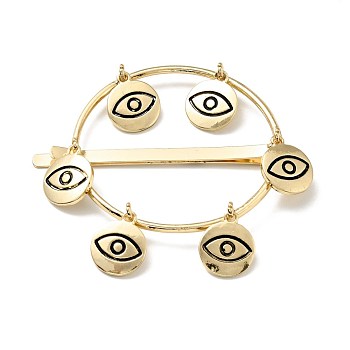 Alloy Enamel Hair Bobby Pin, with Iron Findings, Ring and Flat Round with Eye, Light Gold, 65x67x10.5mm