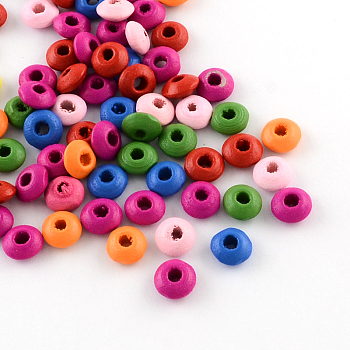 Dyed Natural Wood Beads, Rondelle, Mixed Color, 8x4mm, Hole: 3mm, about 6849pcs/500g