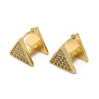 Golden Brass Micro Pave Cubic Zirconia Hoop Earrings, Triangle, 11x12mm