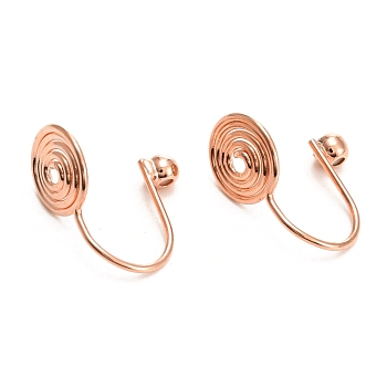 Brass Clip-on Earring Converters Findings, with Spiral Pad and Round Rubber Ear Nuts, for Non-pierced Ears, Rose Gold, 14x8mm