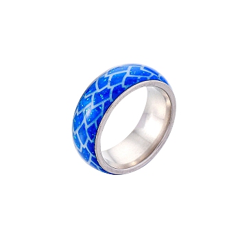 Glow in the Dark Luminous Enamel Finger Ring, Stainless Steel Rings for Women, Blue, US Size 9(18.9mm)