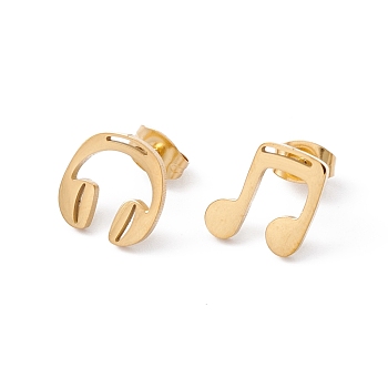 304 Stainless Steel Earphones and Music Notes Asymmetrical Earrings, Stud Earrings for Men Women, Golden, 11x10~11mm, Pin: 0.8mm