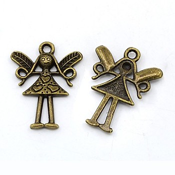 Tibetan Style Alloy Pendants, Fairy, Cadmium Free & Nickel Free & Lead Free, Antique Bronze, 58x34x5mm, Hole: 4mm