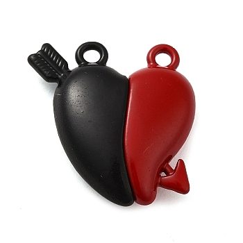 Spray Painted Alloy Magnetic Clasps, Heart, Red, Black, 22x20.5x6.5mm, Hole: 1.8mm