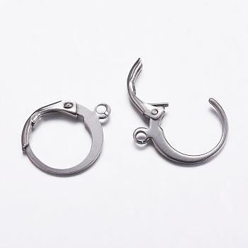 304 Stainless Steel Hoop Earrings, Leverback Hoop Earrings, with Loop, Stainless Steel Color, 14.5x12x2mm, Hole: 1mm, pin: 0.9mm
