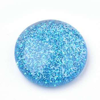 Resin Cabochons, with Glitter Powder, Dome/Half Round, Deep Sky Blue, 16x5mm