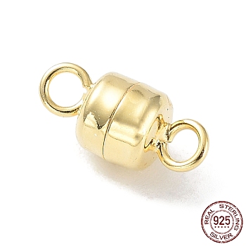 925 Sterling Silver Magnetic Clasps, Column, Real 18K Gold Plated, 10.5x5x5mm, Hole: 1.8mm