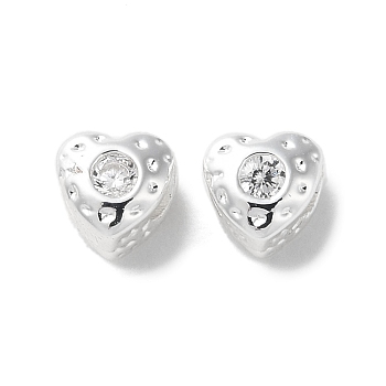 Valentine's Day Brass Micro Pave Cubic Zirconia Beads, Heart, Clear, 4.5x5x4.5mm, Hole: 2mm