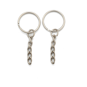 Iron Split Key Rings, with Chains, Keychain Clasp Findings, Platinum, 25x2.9mm, Inner Diameter: 22.1mm
