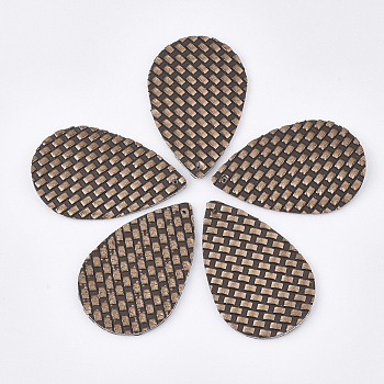 PU Leather Pendants, Imitation Woven Rattan Pattern, Teardrop, Tan, 37x24.5x2.5mm, Hole: 1.2mm
