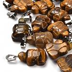 Natural Tiger Eye Pendants, with 201 Stainless Steel Finding, Turtle, 26~27x15.5x7.5mm, Hole: 4x7.5mm(G-B127-06P-07)