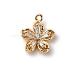 Brass Micro Pave Cubic Zirconia Charms, Cadmium Free & Nickel Free & Lead Free, Flower, Golden, 10x9x3mm, Hole: 0.9mm(KK-D371-04E-G)
