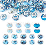 30Pcs Printed Transparent Resin European Beads, Large Hole Beads, Rondelle with Silver Color Plated Brass Cores and Glitter Powder, Deep Sky Blue, 14x8.5mm, Hole: 5mm(RESI-TADJ0001-03F)