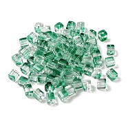 Two Tone Transparent Glass Beads, Cube, Medium Sea Green, 6x6x7mm, Hole: 1.4mm(X1-GLAA-NH0001-03I)