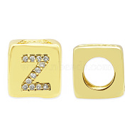 Brass Micro Pave Clear Cubic Zirconia European Beads, Cube with Letter, Letter.Z, 8.5x8.5x8.5mm, Hole: 5mm, 3pcs/bag(KK-T030-LA842-ZX3)