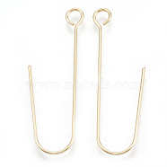 Brass Earring Hooks, with Horizontal Loop, Real 18K Gold Plated, 36x13x0.5mm, Hole: 2.5mm, 24 Gauge, Pin: 0.5mm(KK-S348-099)