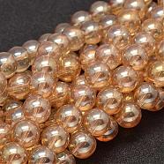 Full Rainbow Plated Round Glass Beads Strands, PeachPuff, 10mm, Hole: 1mm, about 42pcs/strand, 15.4 inch(EGLA-I001-10mm-01)