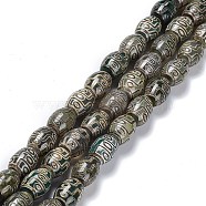 Tibetan Style dZi Beads Strands, Natural Agate Beads, Dyed & Heated, Oval, 9-Eye, 13~14x9.5~10mm, Hole: 1.2mm, about 25pcs/strand, 13.39''(34cm)(TDZI-E005-01K)