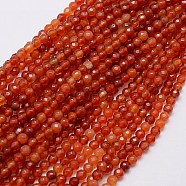 Natural Red Agate Beads Strands, Faceted, Dyed, Round, FireBrick, 4mm, Hole: 0.5mm, about 91~93pcs/strand, 15 inch(X-G-G580-4mm-04)