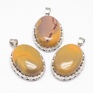 Natural Mookaite Pendants, with Brass Findings, Oval, Platinum, 30x21x10~11mm, Hole: 6x4mm(X-G-D851-35)