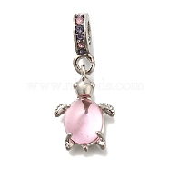 Rack Plating Alloy Rhinestone European Dangle Charms, Glass Turtle Large Hole Pendants, Lead Free & Cadmium Free, Platinum, Pearl Pink, 30mm, Hole: 5mm(FIND-H005-45P-05)