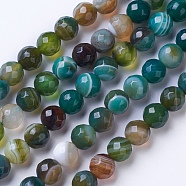 Natural Striped Agate/Banded Agate Beads Strands, Dyed & Heated, Faceted, Grade A, Round, Green, 6mm, Hole: 1mm, about 62pcs/strand, 14.9 inch(38cm)(G-G753-01-6mm)
