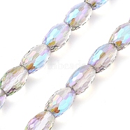 Electroplate Transparent Glass Beads Strands, Oval, Half Rainbow Plated, Faceted, Clear AB, 10x6mm, Hole: 1.2mm, about 39pcs/strand, 15.94''(40.5cm)(EGLA-M032-02A-HR01)