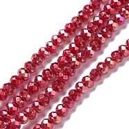 Opaque Glass Beads Strands, Faceted, Rondelle, Red, 6x5mm, Hole: 1mm, about 126pcs/strand, 24.41''(62cm)(GLAA-H022-01B-07)