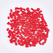 Baking Paint Glass Flat Beads, Rectangle, Red, 4~7x3~4x2.5mm, Hole: 0.8mm, about 2500pcs/bag(SEED-S023-12F)